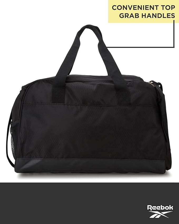 Reebok Duffle Bag - Lightweight Unisex Carry On Gym Bag - Travel and Sports Duffel Bags for Men and Women, Hamilton Black With Gold Logo