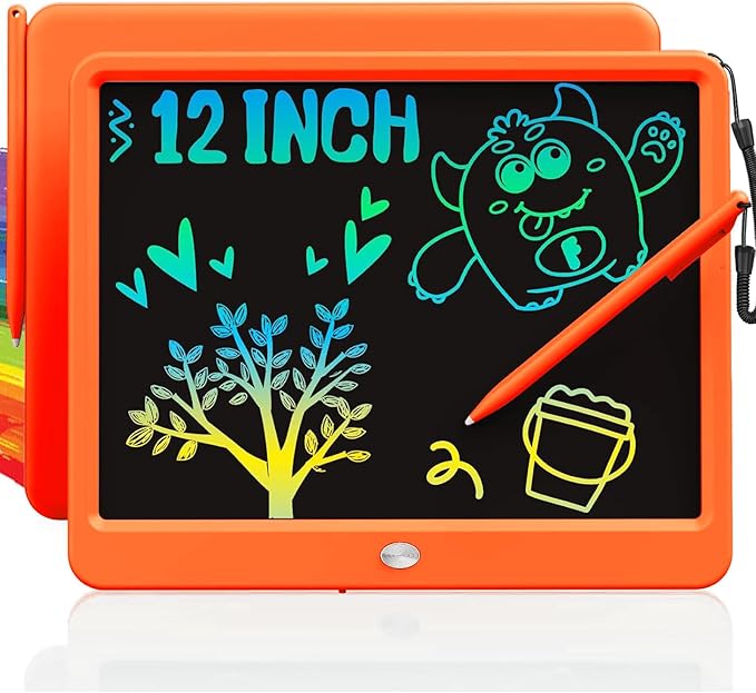 TEKFUN 12 Inch LCD Writing Tablet for Kids, Coloring Drawing Pad, Mess Free Doodle Board, Airplane Travel Toys for Boys and Toddlers, Road Trip Essentials, Gifts for 3-8 Year Old Girls (Orange)