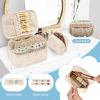 OCHEAL Makeup Bag Set, Portable Travel Makeup Bags Cosmetic Organizer Bag for Women Cute Floral Cosmetic Pouch Large Capacity Make up Bag PU Leather Toiletry Bags with Divider and Handle-Beige