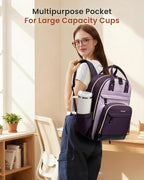 LOVEVOOK Laptop Backpack Women with Giant Tumbler Holder,15.6 inch Work Travel Backpack Computer Laptop Bag,Cute College Nurse Teacher Backpack Purse,Gift for Women & Men,Dark purple-Purple-Rust red