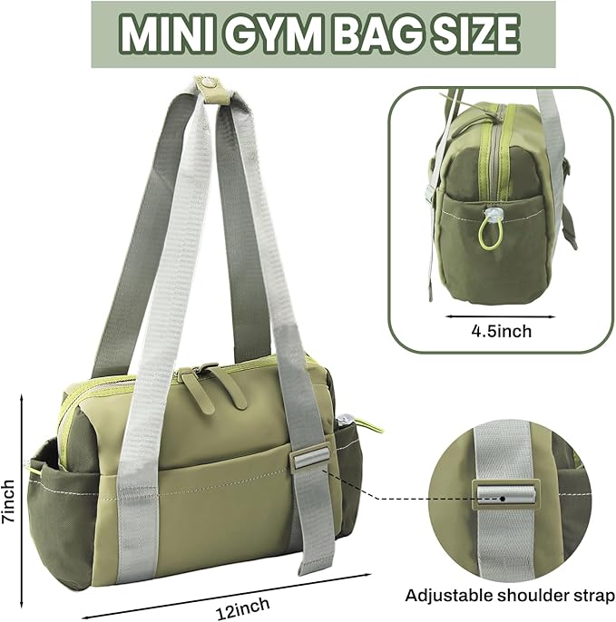 Mini Gym Bag for Women Mini Duffle Bag with Wet Compartment Waterproof, small gym bag for women, Cute Gym Tote Bag (Green)