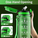QLUR Water Bottle with Straw, 32oz Motivational Water Bottles with Time Marker to Drink, Tritan BPA Free, 1L Sports Water Bottle with Carry Strap LeakProof for Women Gym Fitness Outdoor (1 Pack)