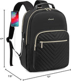 LOVEVOOK Laptop Backpack Purse for Women, Work Travel Computer Bags, College School Backpack for Student Girl, Quilted Casual Daypack with USB Port, Fit 15.6 Inch Laptop, Black