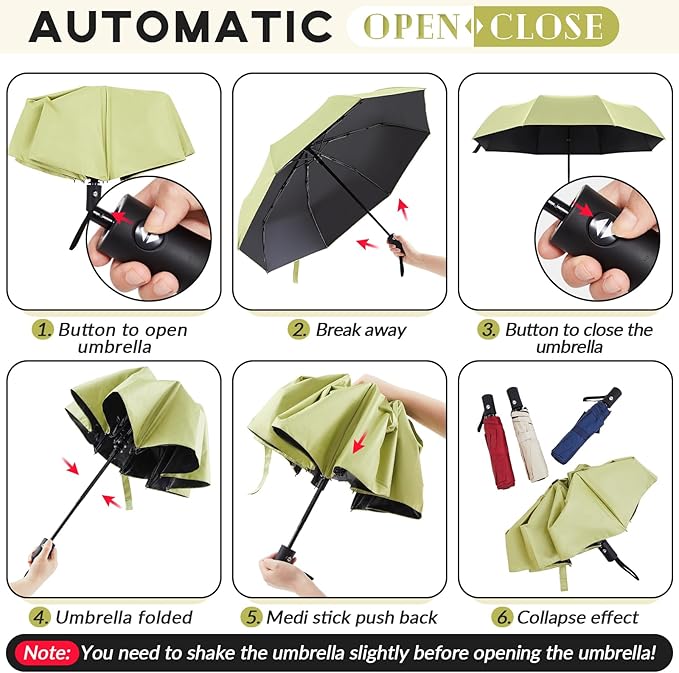 Amylove Windproof Travel Compact Umbrellas Bulk Wind Resistant Folding Auto Open and Close Rain Automatic Travel Collapsible Portable Umbrellas for Men and Women Gifts 4 Colors