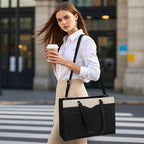 RAINSMORE Laptop Bag for Women 15.6 Inch Work Tote Bag with Detachable Strap & Bow Professional Laptop Tote with Cup Holder