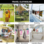 Retractable Portable Clothesline for Travel，Clothing line with 12 Clothes Clips，for Indoor and Outdoor Laundry Drying line，Outdoor Camping Accessories (2 Pack)