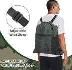 HOLYLUCK Men & Women Outdoor Sport Gym Sack Waterproof Drawstring Backpack Bag (Standard with width webbing, Black Camo-1)