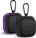 2Pack Square Earbud Case Portable EVA Carrying Case Storage Bag Cell Phone Accessories Organizer with Carabiner for Earphone, Earbud, Earpieces, SD Memory Card, Camera Chips, Black/Purple