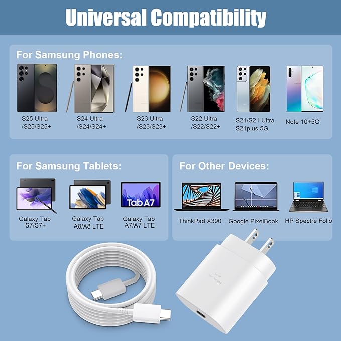 USB C Charger,25W Super Type C Fast Charging & 6.6FT USB C Charger Cable for Samsung Galaxy S26/S25/S25 Ultra/S25+/S24/S24 Ultra/S24+/S23/S23 Ultra/S23+/S22/S22 Ultra/S22+/S21/S21Ultra/S20/Note 10/20