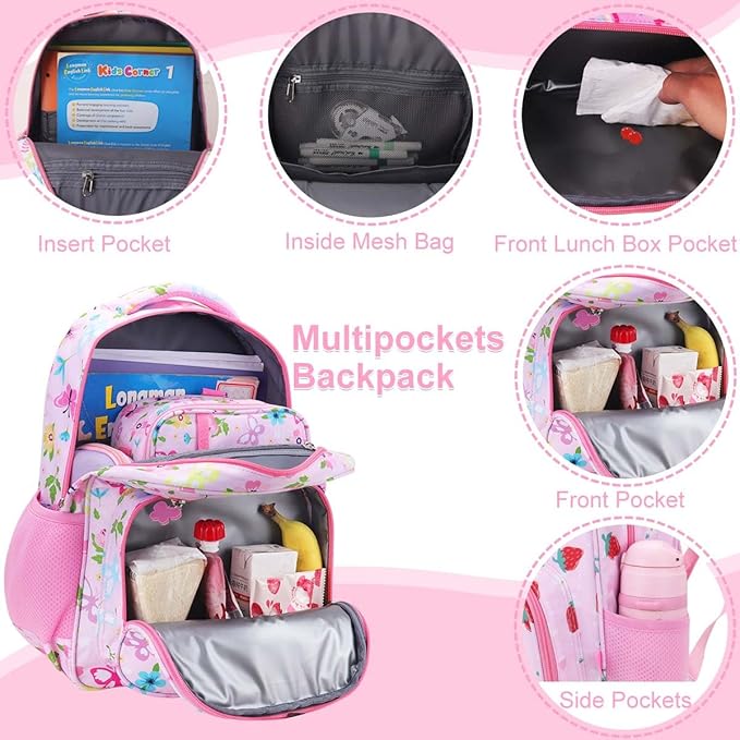 RHCPFOVR Kids Backpack for Girls - Girls Backpack 3-8 Ages Butterfly for Kids 15 Inch School Bookbag for Kindergarten Elementary School Bookbag for Girl 1st 2nd Grade