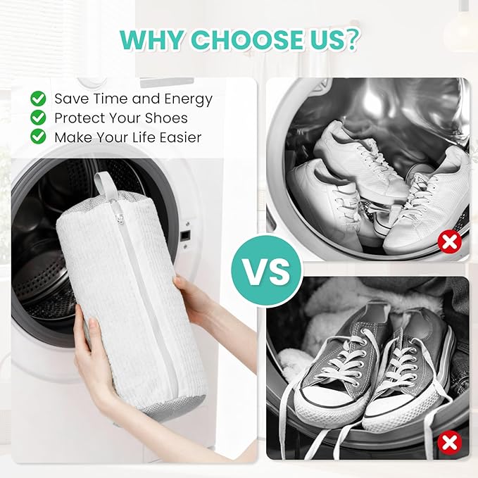 Shoe Washing Machine Bag, 2-Pack Reusable Shoe Bag for Washing Machine, 360° Deep Clean for Sneaker, Running Shoes,Bras, Delicates and Toys, Includes 2 Shoe Storage Dust Bags(White)