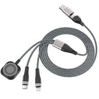 3 in 2 Multi Charging Cable for Apple Watch, iPhone & Galaxy - USB C/Lightning/Micro Fast Charger, Compatible with iWatch Ultra/SE/10-1 & iPhone 16-12/S24 (4FT Nylon Braided)