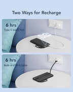 VRURC Portable Charger with Built in Cables, Slim Power Bank 10000mAh, USB C Travel Battery Pack, 5 Output 2 Input External Charging Bank for iPhone 17 16 15 14 13,Samsung,Android-Black(1 Pack)