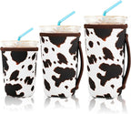 KJQJLY 3 Pack Reusable Iced Coffee Sleeves for Iced Coffee Cups or Drinks Reusable Neoprene Insulated Sleeves for Hot and Cold Drinks from Starbucks, Dunkin, And More (Brown cow)