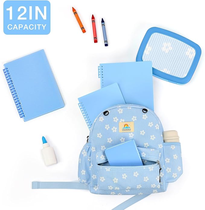 STEAMEDBUN Corduroy Toddler Backpack for Girls 2-4: Kids backpack for Boys Girls - 12 inch Preschool Kindergarten Backpacks - Floral