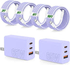 65W Super Fast Charging USB C for iPhone 17 16 Pro Max,3 Port 100W USB C Charger Block & 3/6/6/10FT Braided Type C Cord for iPhone 17 16 Pro,iPhone 15 Pro Max,for Samsung S26 Ultra/MacBook Air-Purple