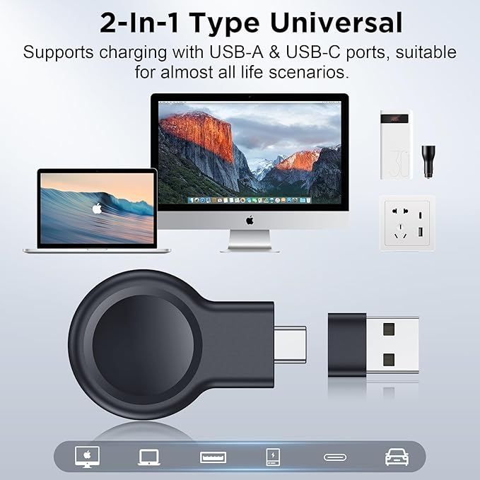 2025 Upgrade for Apple Watch Charger,Magnetic Portable iWatch Charger USB C&USB A Fast Wireless Charging Travel Battery Charger for iWatch Ultra2/Ultra/SE/SE2 Series 10/9/8/7/6/5/4/3/2/1
