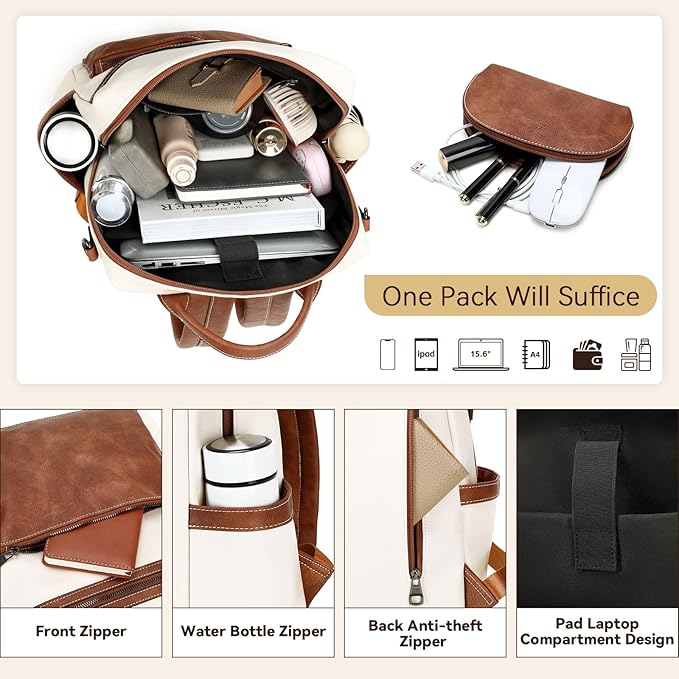 AGLOD Vegan Leather Laptop Backpack for Women 15.6 Inch Work Backpack Purse for Travel College