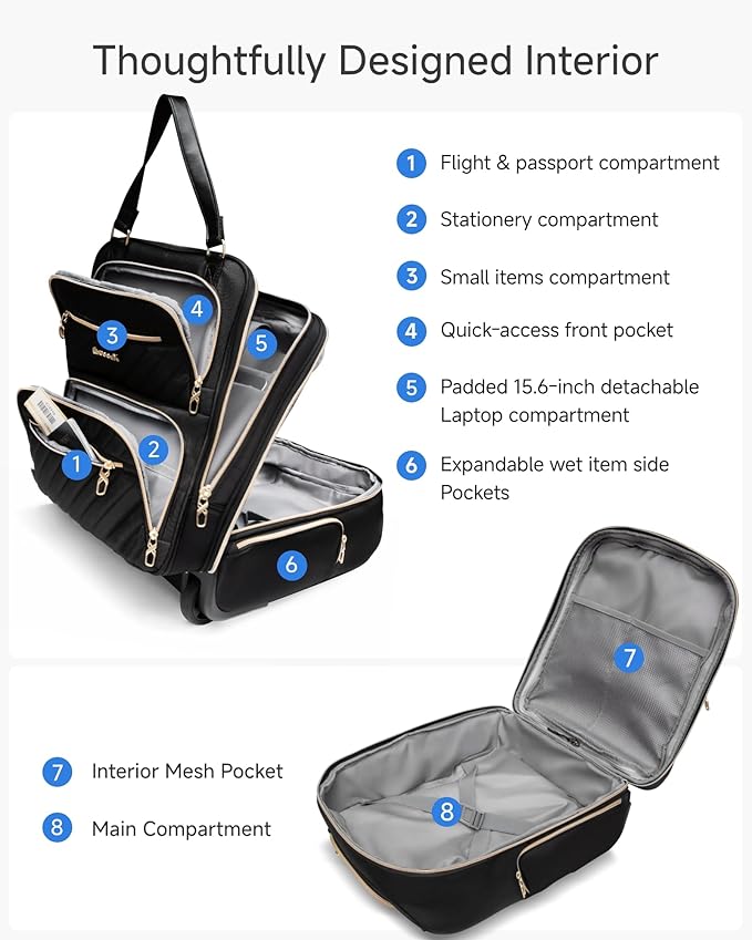 LUGGEX Underseat Carry On Luggage with Wheels, UDK Stylish Lightweight Under Seat Luggage, Soft Sided Personal Item Suitcase for Short Trip (UX-Core, All Black, 16 Inch)