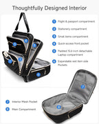 LUGGEX Underseat Carry On Luggage with Wheels, UDK Stylish Lightweight Under Seat Luggage, Soft Sided Personal Item Suitcase for Short Trip (UX-Core, All Black, 16 Inch)