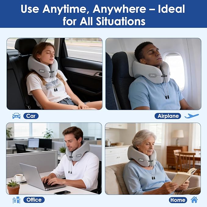 jiaao Travel Pillow Memory Foam Neck Support, Advanced Memory Foam Neck Pillow for Airplanes, Cars & Trains