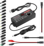 SHNITPWR Variable Universal Power Supply Adjustable DC 4V-24V 144W 6A AC/DC Adapter 100-240V AC to DC Converter with 16 Tips,Alligator Clips,DC Pigtail Power Cable, for LED Strip,CCTV,Camera,Radio