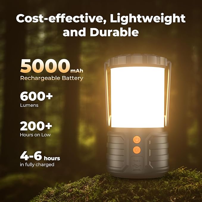 Camping Lantern,5000mAh Rechargeable Battery Emergency Lights for Power Outages,3 Colors,IPX4 Waterproof Portable Camping Tent Light for Home or Hurricane Hiking,1 Pack