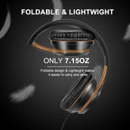 Lorelei X8 Over-Ear Wired Headphones with Microphone with 1.45m-Tangle-Free Nylon Line&3.5mm Plug,Lightweight Foldable & Portable Headphones for Smartphone,Tablet,Computer,Mp3/4(Black-Gold)