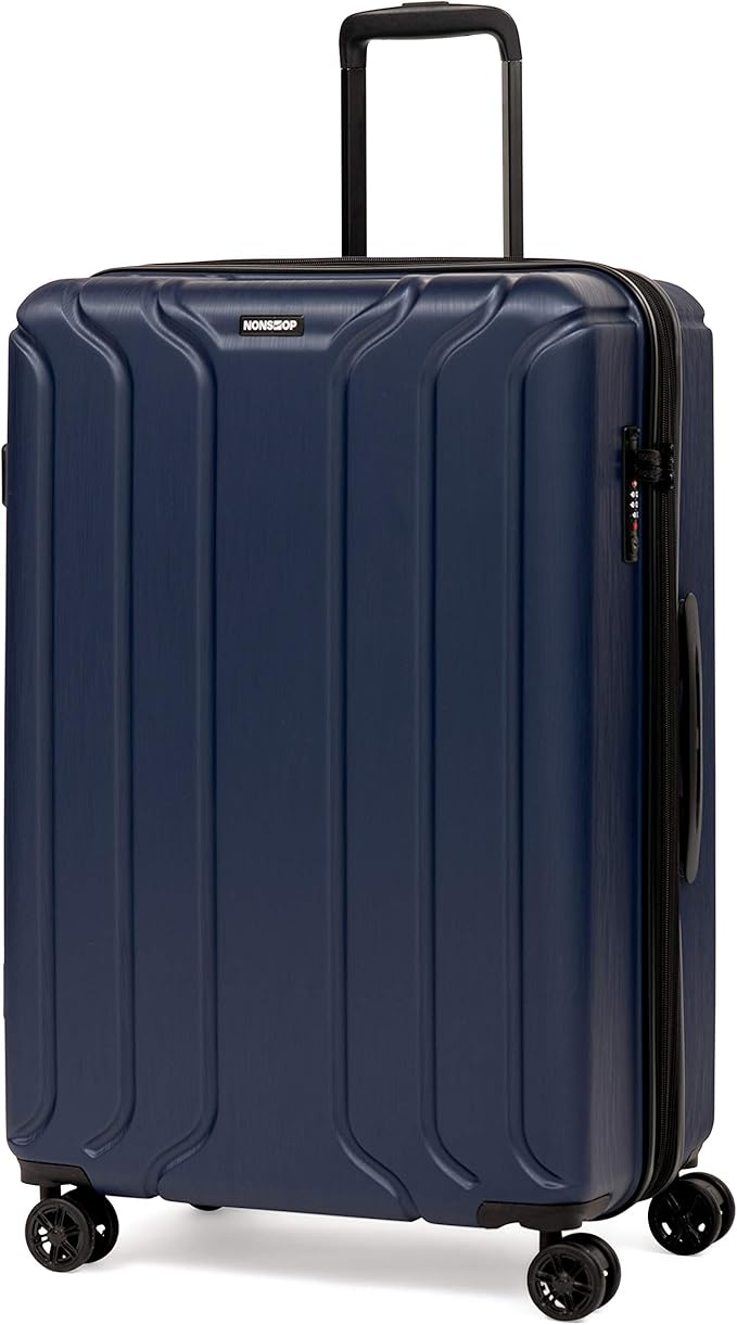 NONSTOP NEW YORK Luggage Expandable Spinner Wheels hard side shell Travel Suitcase Lightweight, TSA Lock, Double USB Port (Navy, Checked-Large 28-Inch)