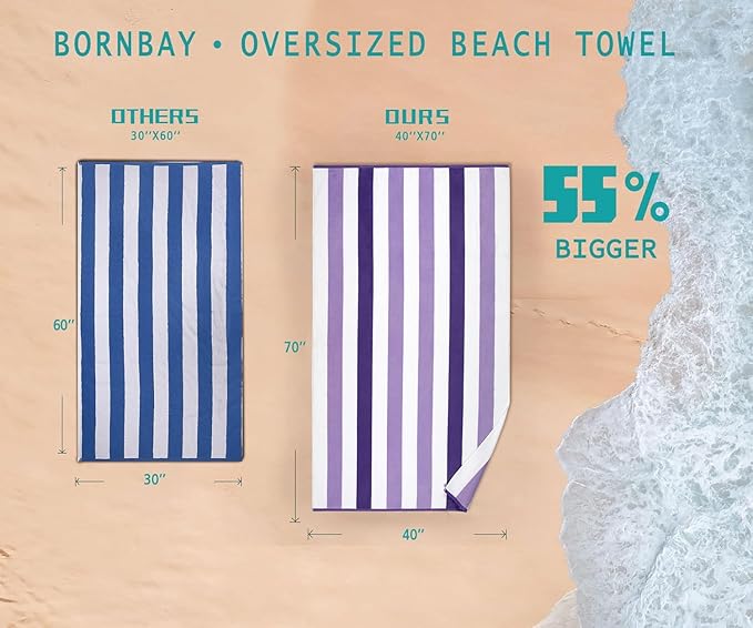 Bornbay Cotton Oversized Beach Towel - Extra Large 40"X70" Big Cute Thick Pool Towel, XL Stitch Beach Towels Striped Purple Swimming Towel for Adults Women