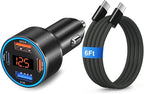 65W 4-Port Super Fast Type C Car Charger USB C for Samsung S26/S25/S24/S23/S22 Ultra/A17/A16/Z Fold/Flip Android Car Phone Adapter 12v Cigarette Lighter Plug with Voltage Display+6FT USB C Cable