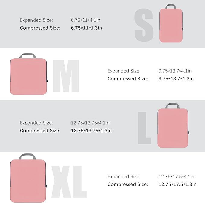 PANDA JOYS 4 Set Compression Packing Cubes Travel - Travel Accessories Expandable Packing Organizers for Carry On - Essentials Luggage Bags - Pink