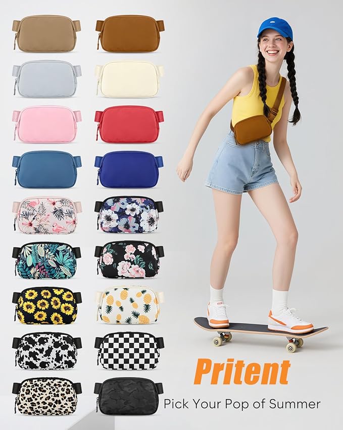 Pritent Fanny Packs for Women Cross Body Bag Waterproof Belt Bag with Adjustable Strap and Zipper Back Pocket Small Crossbody Bags Fashion Waist Packs for Workout Travelling(Brown)
