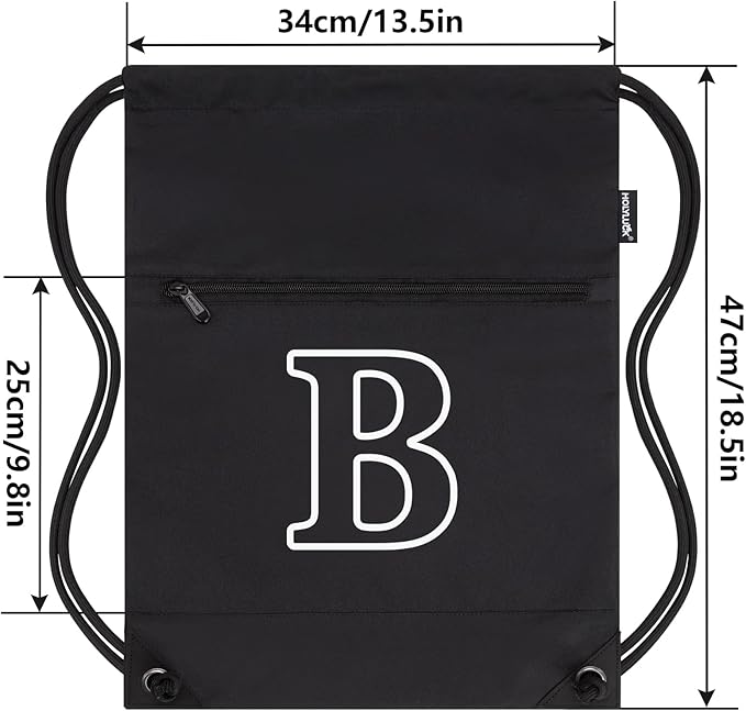 HOLYLUCK Drawstring Bags Initial Backpack Sackpack Cinch Bags for Sports, Gym, Travel, Beach(Black-B)