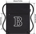 HOLYLUCK Drawstring Bags Initial Backpack Sackpack Cinch Bags for Sports, Gym, Travel, Beach(Black-B)