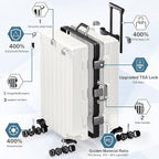 Krute Aluminum Frame Luggage 28 Inch Checked Suitcase with Spinner Wheels TSA Approved No Zipper Hard Shell Luggage PC+ABS Travel Suitcase White