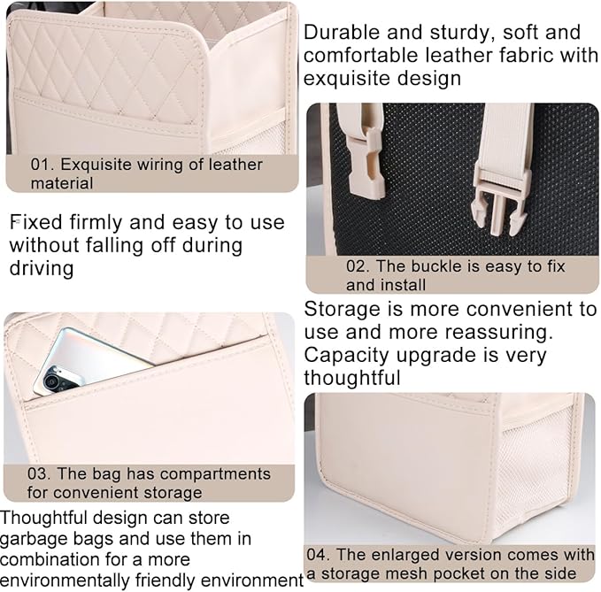 Mandark Car Seat Back Organizer, PU Leather Automotive Backseat Hanging Storage Pocket, Multipurpose Vehicle Travel Essentials Accessories for Kids & Adults, Universal for Most Cars (Beige)