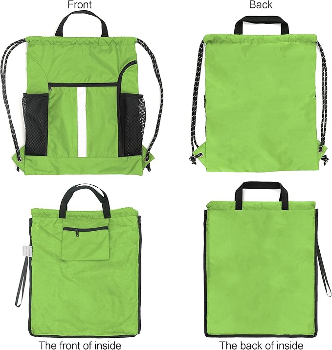 BeeGreen Cinch Bag Backpack String Gym Sackpack with Shoe Compartment and Two Side Mesh Pockets Large Lightweight Portable Sport Drawstring Sack