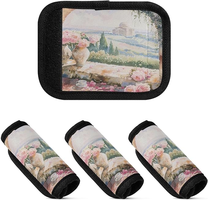 Qilmy Beautiful Flower Windows Luggage Handle Wrap 4Pack Luggage Identifiers Tag Comfort Handle Grips Cover for Stroller Suitcase Bag Airplane Travel Accessories933