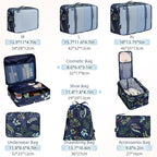 BAGAIL 8 Set Packing Cubes Luggage Packing Organizers for Travel Accessories-Navy Leaf