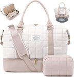 LOVEVOOK Travel Duffel Bag - Versatile Weekender Bag for Women, Puffer Carry On & Overnight Bag for Short Trips, White/Nude