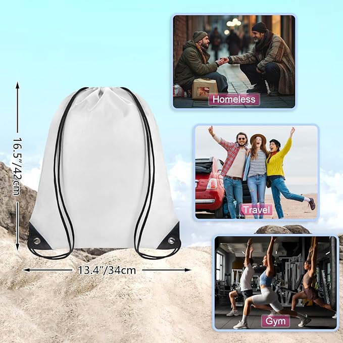 Grneric Drawstring Backpack Bulk 42 Pcs String Backpack Drawstring Bags Cinch Bag Sackpack for Men Women Gym (White)