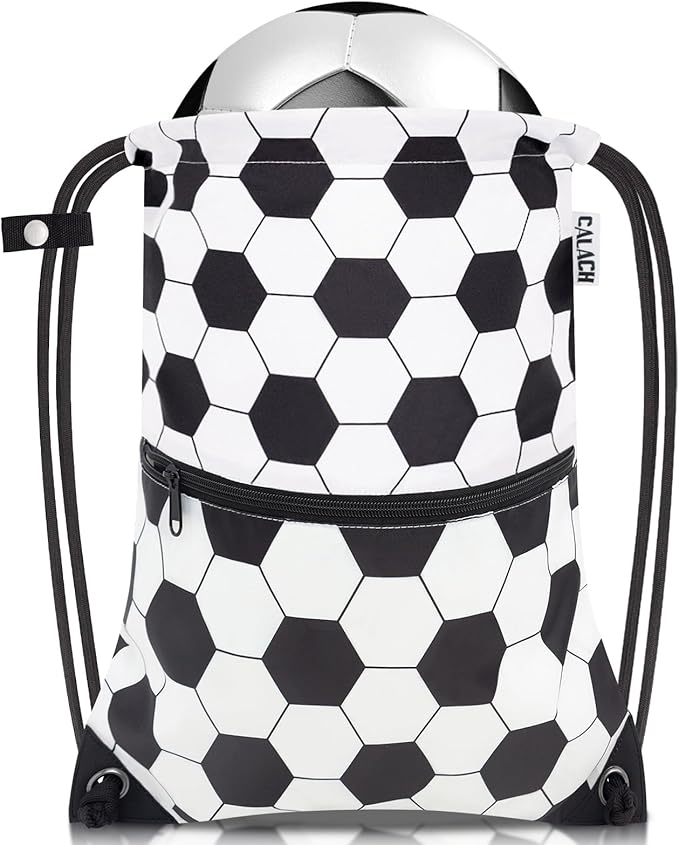 draw string back bag, Large Gym Sports string backpack for men and women with front zipper pocket(football pattern)