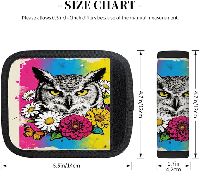2 Pack Luggage Handle Wrap with Travel Tags - Non-Slip Protective Cover Soft Handle Grips Covers for Suitcase(Graffiti Owl Flowers)