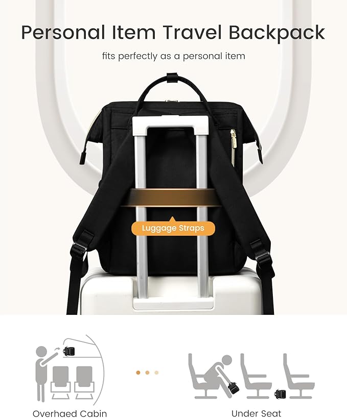 LOVEVOOK Laptop Backpack for Women with Giant Tumbler Holder Pocket,18 inch Waterproof Travel Backpack Purse Computer Laptop Bag,Professional Work College Nurse Teacher Backpack Casual Daypack,Black