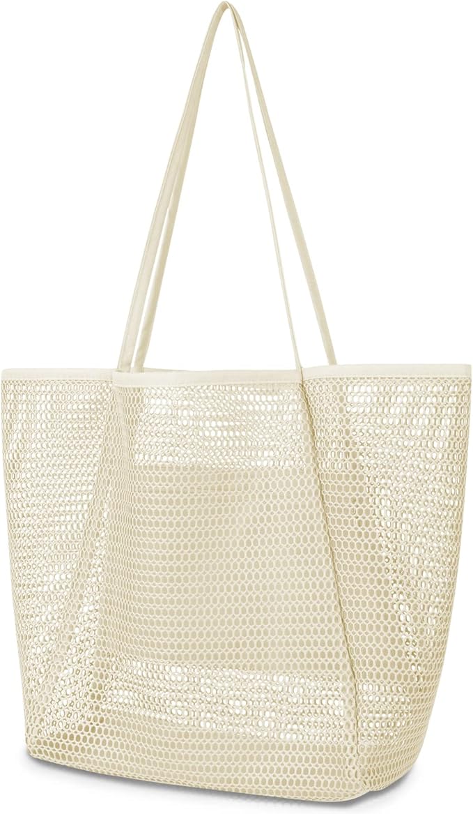 Iioscre Beach Bag for Women, Causal Hobo Pool Bags with Zipper Inner Pocket, Foldable Swim Tote Bag for Vacation Essentials