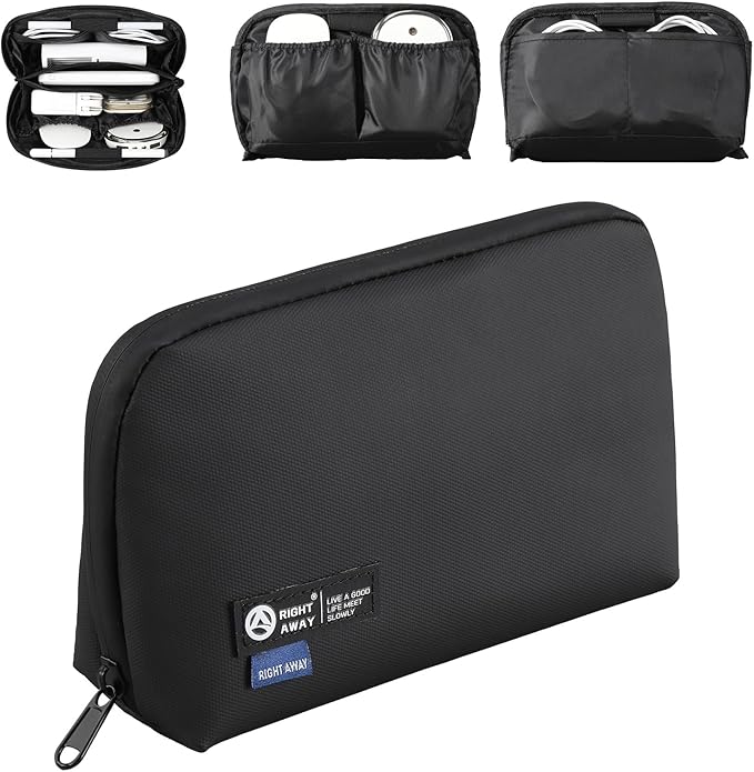 RIGHT AWAY Travel Tech Pouch，Waterproof Cord Case，Electronics Organizer Travel Case，Cable Organizer Storage Bag For Phone, Charger, Accessories（BLACK）