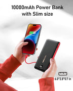 VEEKTOMX Portable Charger with Built in Cables 10000mAh, Power Bank for iPhone with AC Wall Plug, Fast Charging USB C Slim Battery Pack with LED Display Compatible with iPhone 17/16/15/14, Samsung