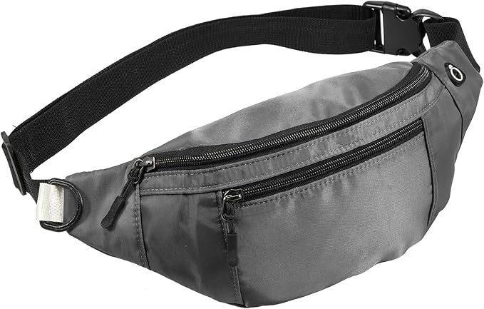 1PCS Crossbody Fanny Pack Large Capacity Waist Bag with 4-Zipper Pockets Adjustable Strap Fanny Packs Waterproof Oxford Cloth Travel Belt Bag for Outdoor Shopping Travel Men Women,Gray