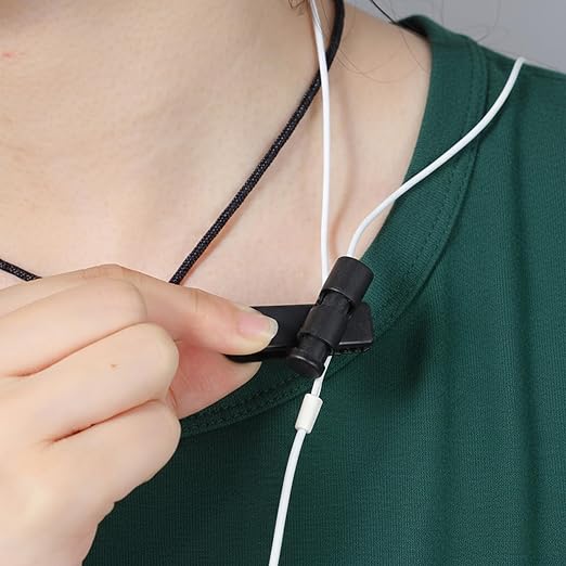 Bremorou 5 Pack Headphone Clips for Earphone Wire Earphone Microphone Cable Clips Cord Clamp Hooks Collar Clamp Clip Earphones Winder Earbud Cable Clip Clamps Hooks Black for Most Headset Wire